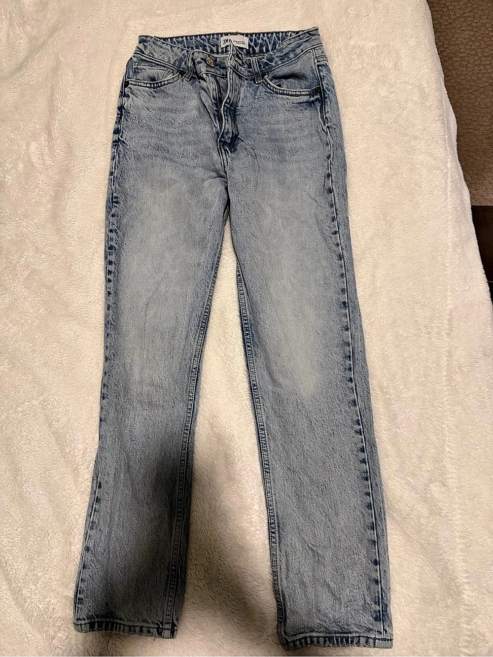Zara Straight Leg Jeans in Blue Waist 4